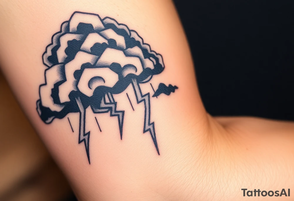 Black storm clouds with rain & lightning bolts tattoo idea