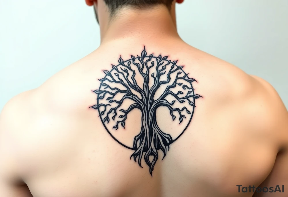 yggadrisl tree of life with circle tattoo idea