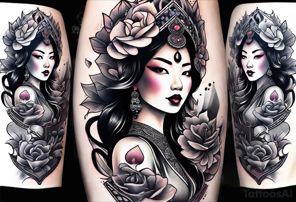 Asian Queen Of Spades tattoo sleeve tattoo idea