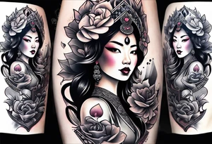 Asian Queen Of Spades tattoo sleeve tattoo idea