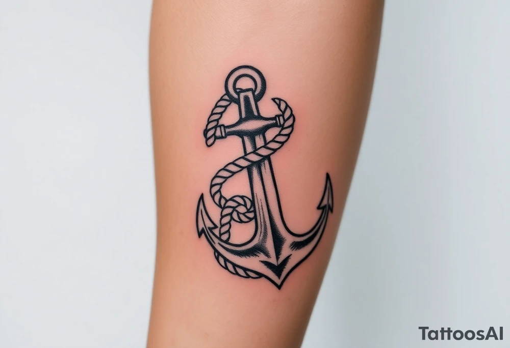 weathered anchor wrapped in nautical rope with sea waves tattoo idea