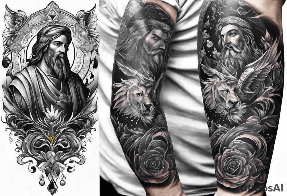 Sleeve tattoo biblical tattoo idea