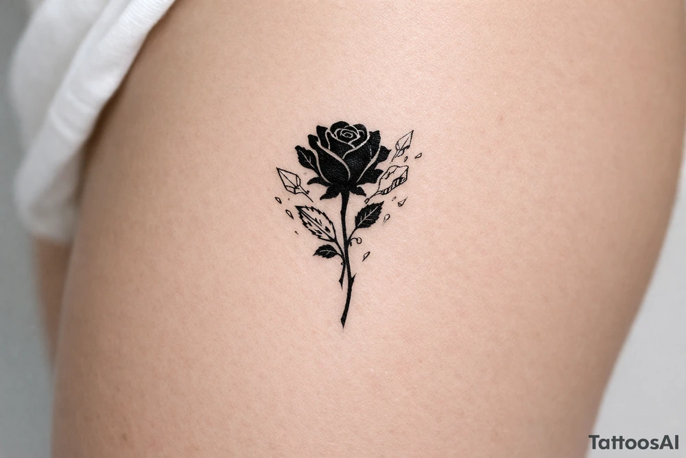 A single rose silhouette with shards of ice fragments. tattoo idea