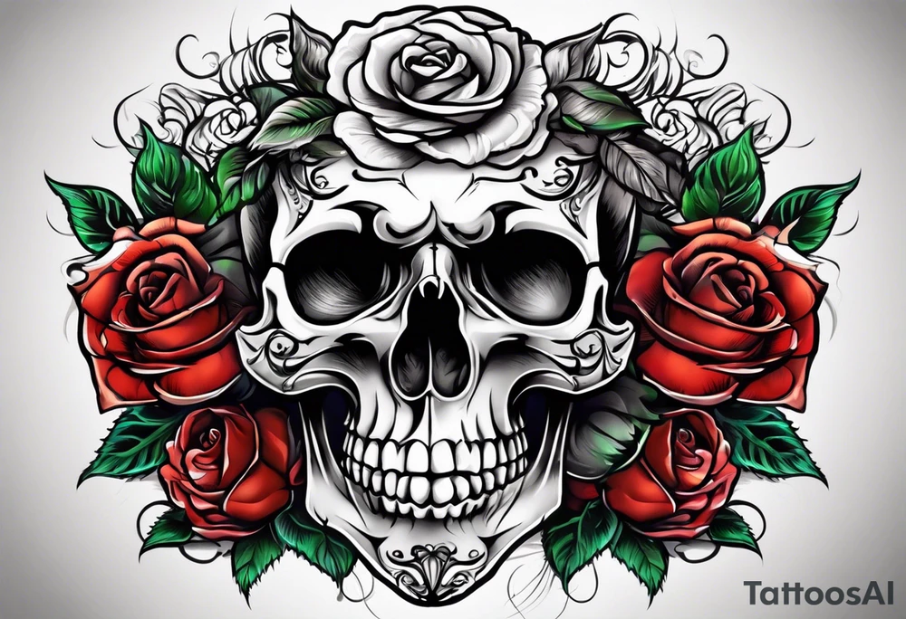 skull and roses tattoo idea