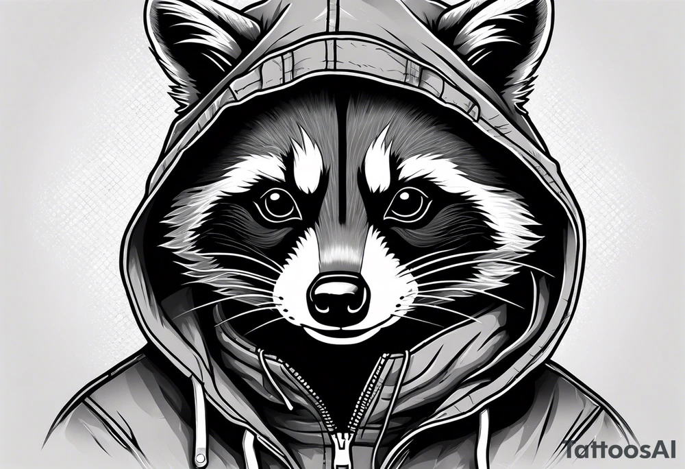 raccoon wearing a Superman hoodie tattoo idea