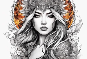 Resurrection strength and courage Beautiful Woman walking through fire and chaos to inner peace and self-love  ethereal tattoo idea