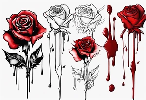 rose flower, one line, red blood dripping from the flower, tall, watercolor, with a t 
placed in the bottom half tattoo idea
