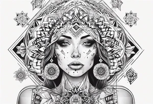 beautiful woman mixed with geometric objects like a mandalas tattoo idea
