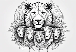 Powerful majestic lioness and four cubs with a rising Phoenix and my name marcia tattoo idea