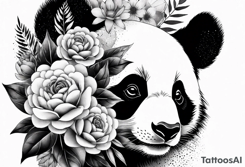 Punk Panda with flowers tattoo idea