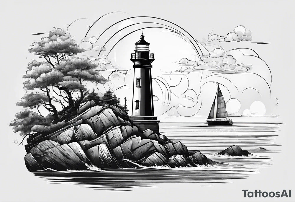 maritime lighthouse partially hidden by its 2 large fixed sails. tattoo idea maritime lighthouse partially hidden by its 2 large fixed sails. tattoo idea
