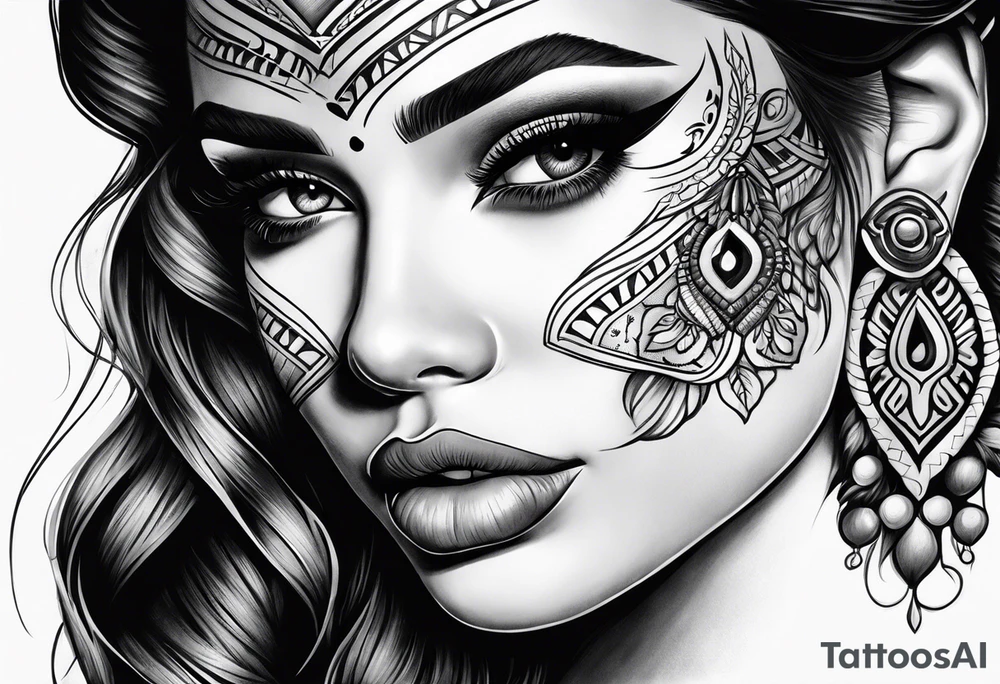 Chicano style women face tattoo idea