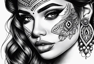 Chicano style women face tattoo idea
