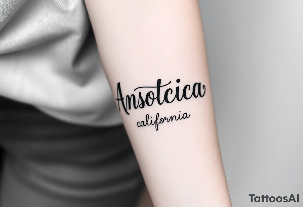 Anastacia old English font long beach California theme tattoo idea