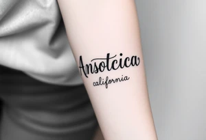 Anastacia old English font long beach California theme tattoo idea