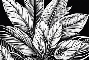 Tropical leaves line work tattoo idea