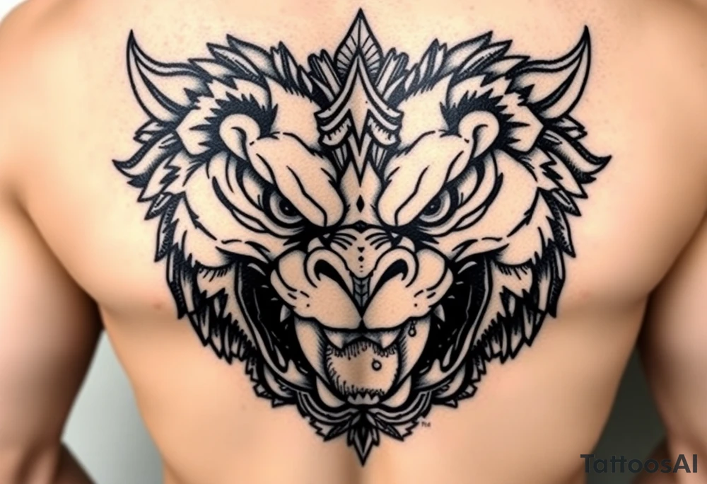 powerful majestic faces with huge eyes and teeth tattoo idea