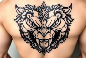 powerful majestic faces with huge eyes and teeth tattoo idea