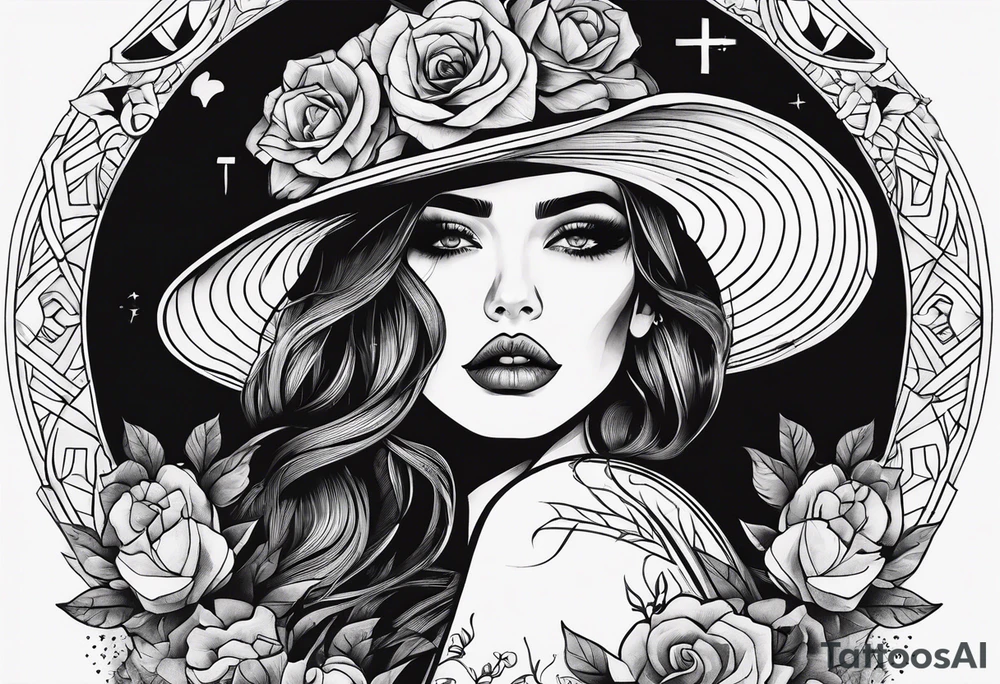 I want , Roman numbers, flowers, an eye, a man in the shadows with a hat , maybe some crosses and a woman covering her mouth with her hand tattoo idea