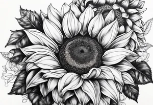 My moms name Araceli in cursive sunflowers and shading all around tattoo idea