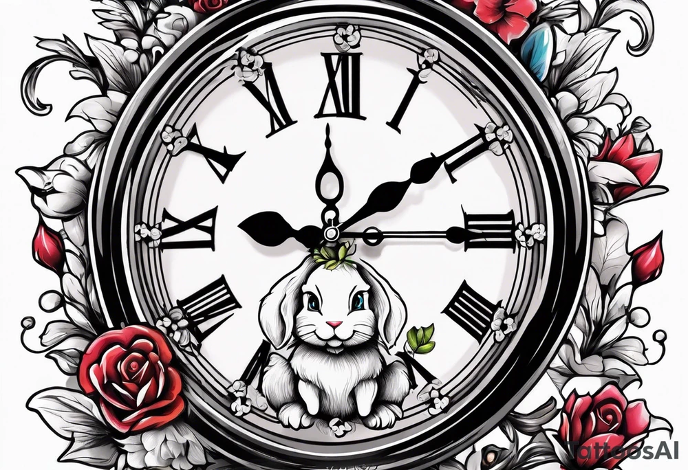 Alice in wonderland White rabbit clock im late tattoo idea