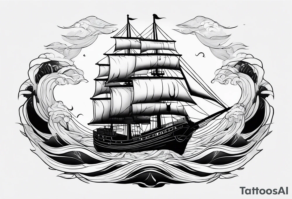 carco ship on waves tattoo idea