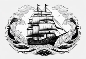 carco ship on waves tattoo idea