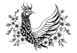 powerful majestic japanese phenix surrounded by Marple and cherry blossom ornaments tattoo idea