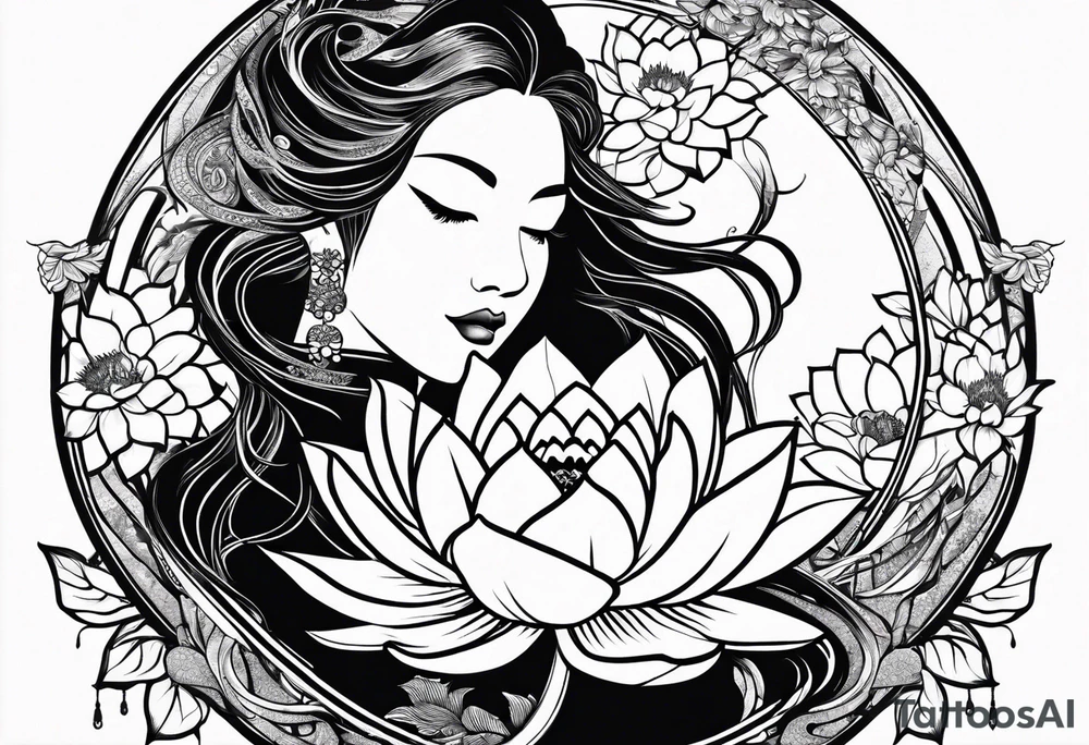 harpe en feuille de lotus tattoo idea