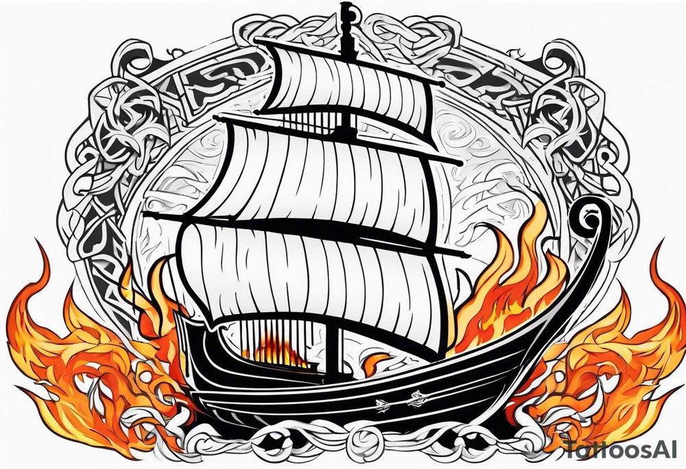 valhalla sword shield viking ship on fire tattoo idea
