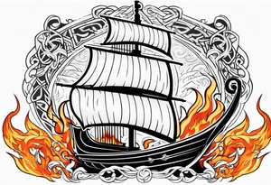 valhalla sword shield viking ship on fire tattoo idea