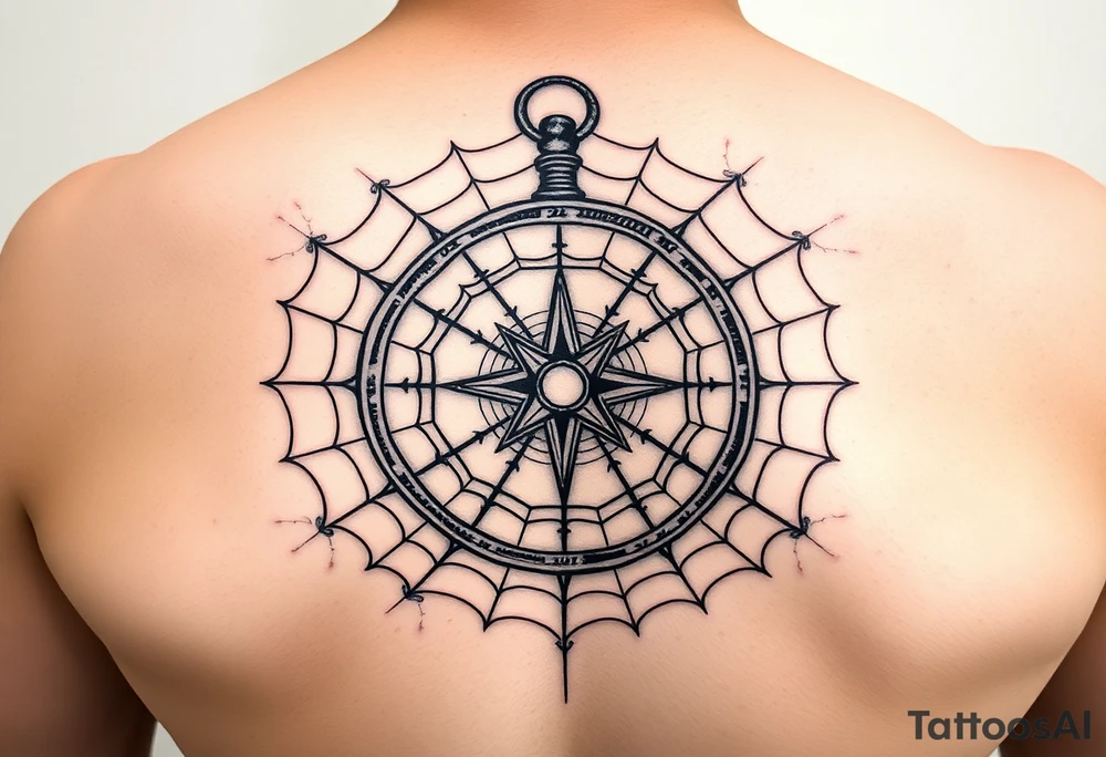 Compass wrapped in a spider web tattoo idea