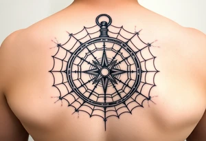 Compass wrapped in a spider web tattoo idea