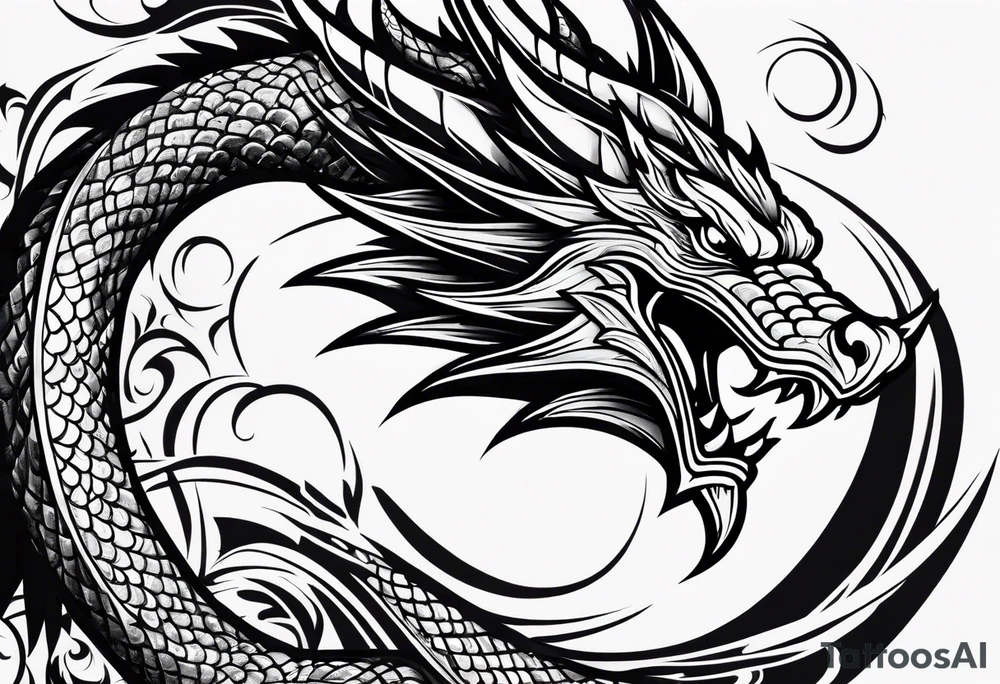 Old school dragon swirling tattoo idea