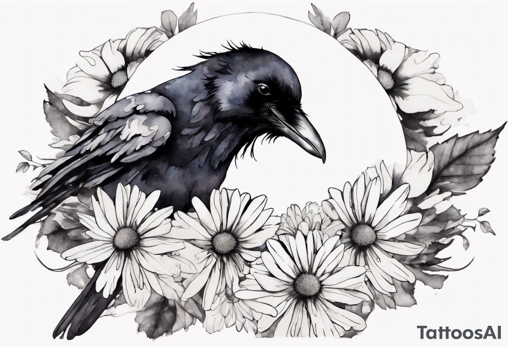 a raven with a white chrysanthemum headband tattoo idea a raven with a white chrysanthemum headband tattoo idea