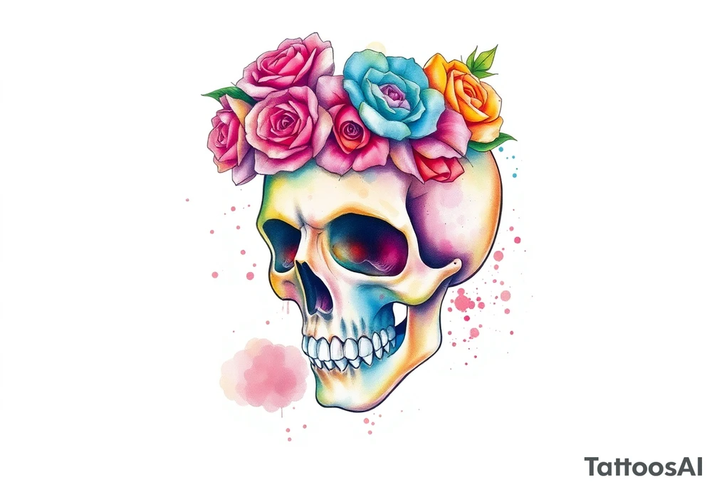 skull with crown of roses tattoo idea