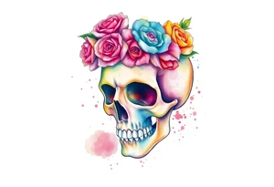 skull with crown of roses tattoo idea