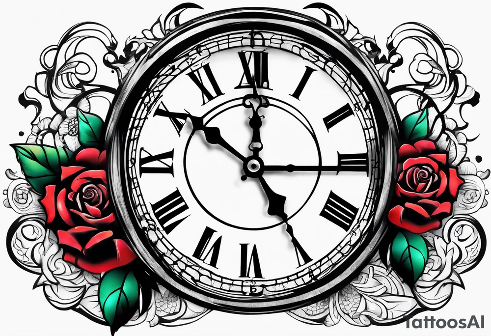 Cross anchor clock and Rose for a halve sleeve tattoo idea