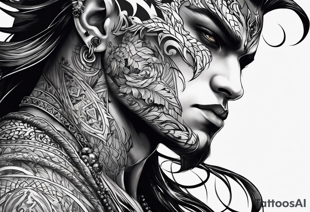 the shadow of a demon following a men tattoo idea