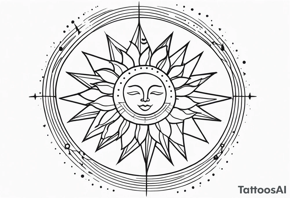 Sun with lines and dots tattoo idea