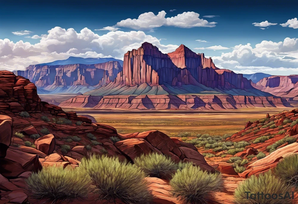 renaissance style Colorado plateau and valley with great vastness tattoo idea