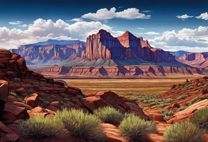 renaissance style Colorado plateau and valley with great vastness tattoo idea