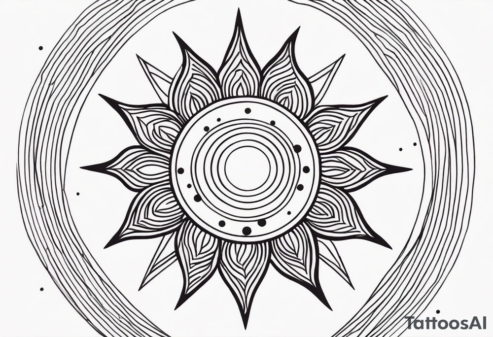 simple sun made of black dots and circles tattoo idea