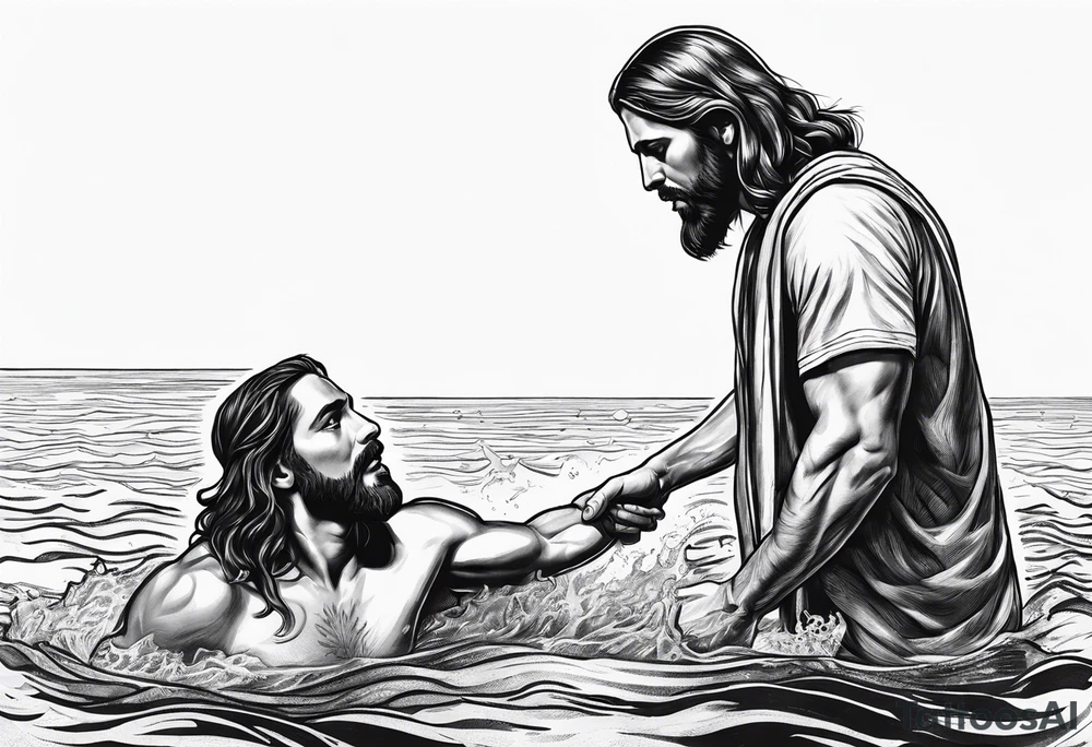 Jesus saving a man from drowning tattoo idea