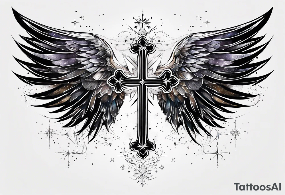 Constellation, Angel wing , snow , géométric , cross tattoo idea