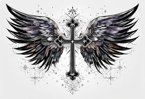 Constellation, Angel wing , snow , géométric , cross tattoo idea