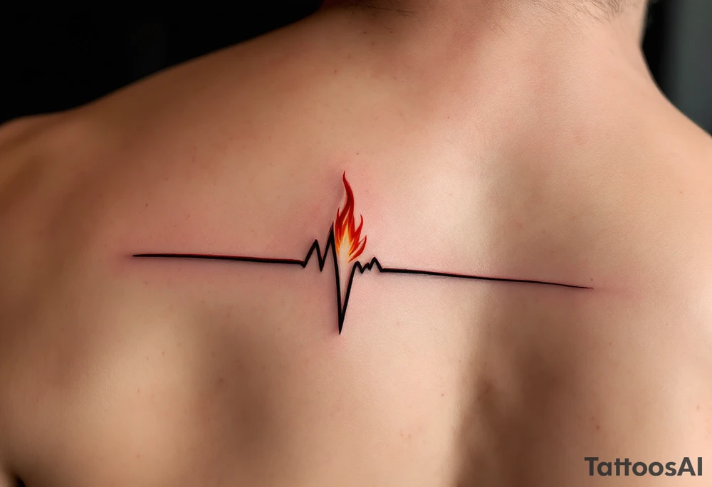 A red EKG line transforming into a small flame at the peak, symbolizing passion and energy. tattoo idea