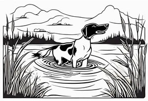 bird dog retrieving duck from marsh in its mouth tattoo idea