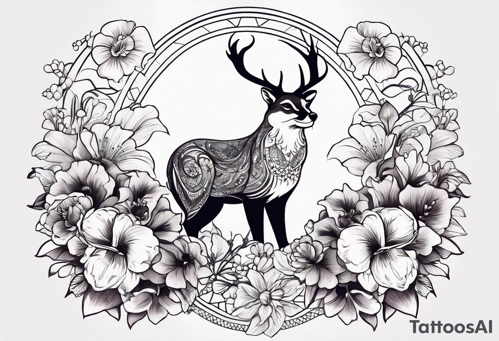 I want a tattoo with a flicker bird, otter, owl, snow goose, cougar, and deer. And then I want the flowers to be pansies, carnations, orchids, roses, water lillies and foxglove/Lily of the valley. tattoo idea