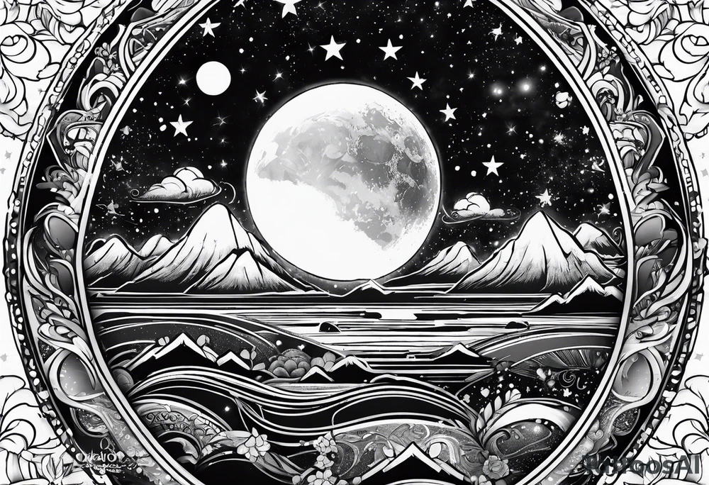 April Galaxy stars moon love tattoo idea